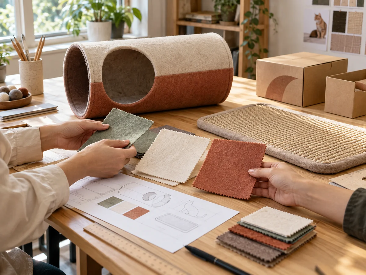Material & color planning — product development scene illustration