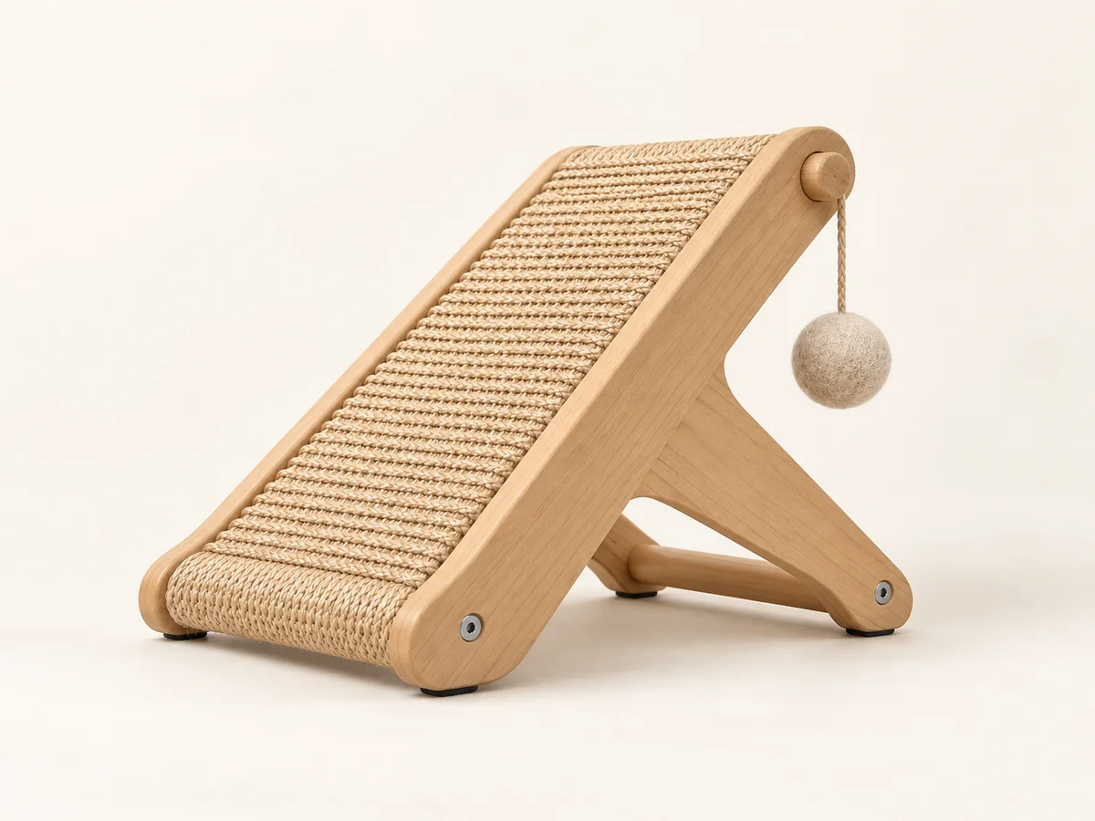 Wood & Sisal Scratcher — the inclined side profile